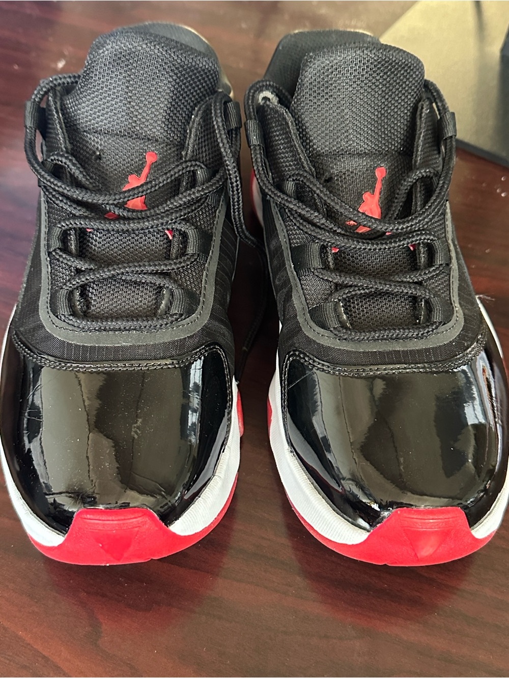 Jordan Kids Black and Red Low-Top Sneakers 7y